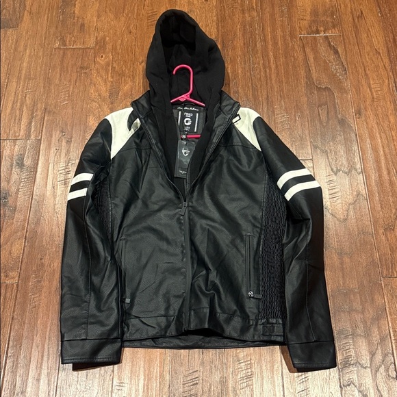 NWT! Medium Black and White Hooded Men's Jacket - Picture 3 of 9